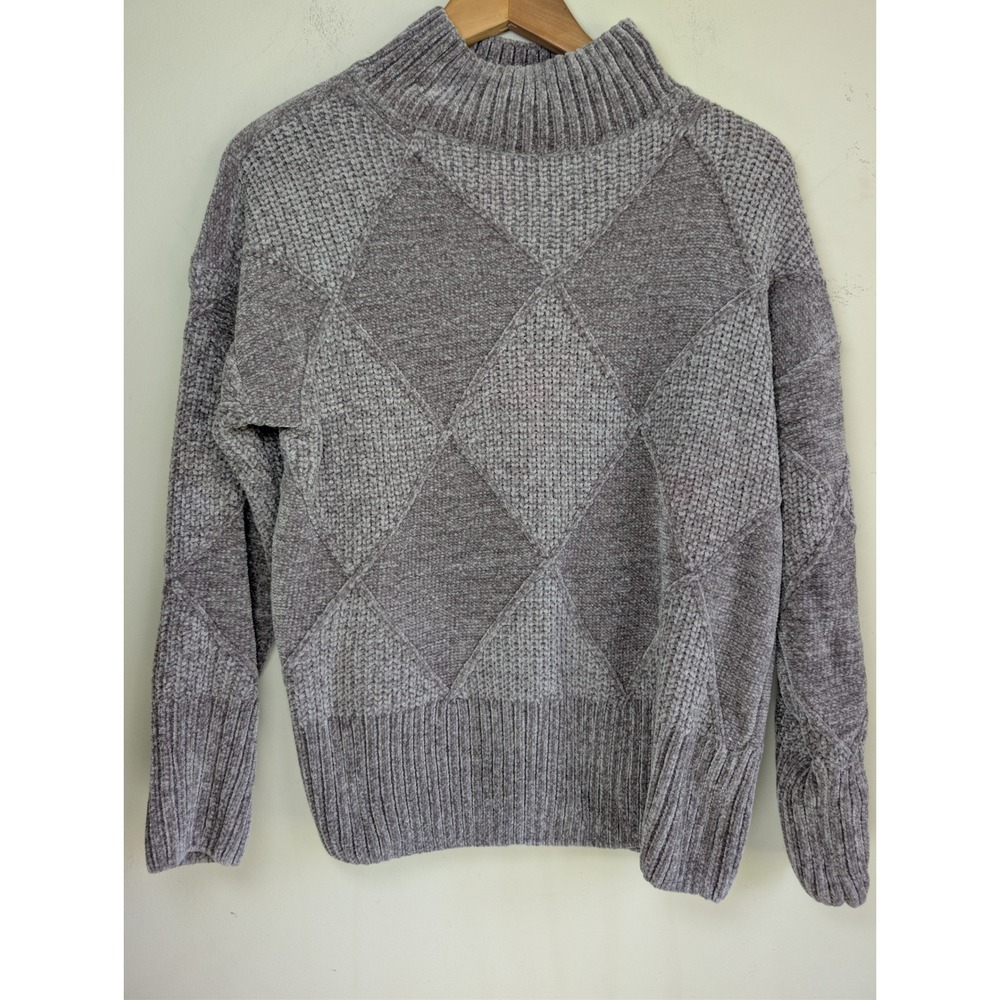 CHRISTIAN SIRIANO Diamond Knit Chenille Sweater Womens M Grey Mock Neck Velvet